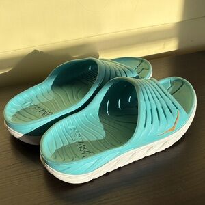 Hoka One Ora Recovery Slides Aqua White Orange - Men’s size 10